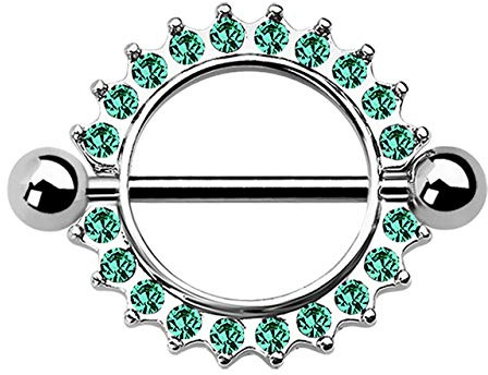 Brustpiercing Schmuck Schild mit Steinkranz, Stab und Kugeln