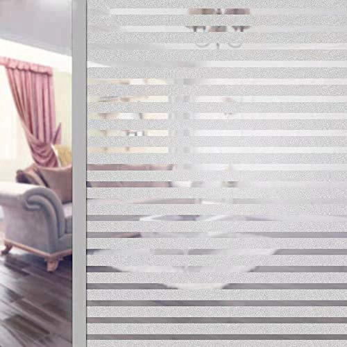 Fensterfolie selbsthaftend Blickdicht Sichtschutzfolie Fenster Scheibenfolie Anti-UV Milchglasfolie Für Zuhause Badzimmer oder Büro (Streifen, 90 * 200CM)