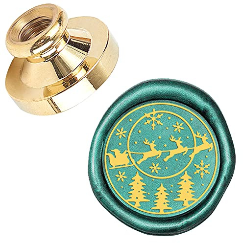 CRASPIRE Weihnachtsbaum-Siegelwachsstempel, Weihnachtsmann, Schlitten, Schneeflocke, Elch, X'MAS EVE Frohe Weihnachten, 25 mm, Austauschbarer Wachssiegelstempel, Messingkopf, Für Weihnachtseinladungen
