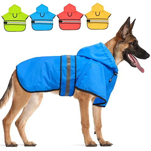 Candofly Dog Raincoat Hooded Poncho - Adjustable Waterproof Dog Rain Jacket Lightweight Reflective Dog Rain Coat Pet Slicker for Small Medium Large Dogs (X-Large, Sky Blue)