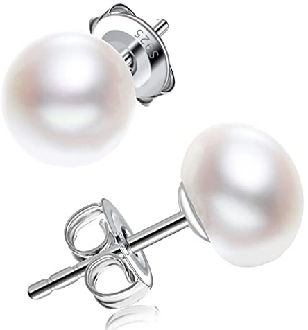 Perlenohrringe Silber 925, Damen Perlen Ohrringe 925 Sterling Silber 6/8/10/11mm Button Weiß Süßwasser Perlen Ohrstecker