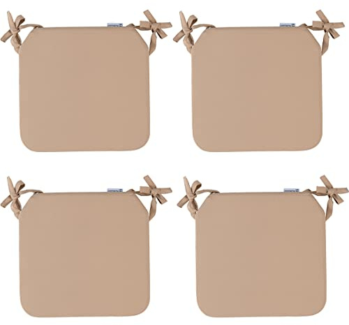 Galettes de Chaise de Jardin - Intérieur et Extérieur Résistant à l'Eau - Déhoussable et Lavable avec Bandes de Fixation - Aussi pour Cuisine et Terrasse - 4 x Coussins de Chaise - Beige - 40x40x5cm