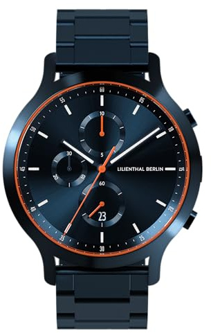 Lilienthal Berlin Chronograph Blue Orange IV in dunkelblau – Herrenuhr aus Chirurgenstahl mit einem Quarzuhrwerk & saphirgehärtetem Mineralglas – 42,5 mm