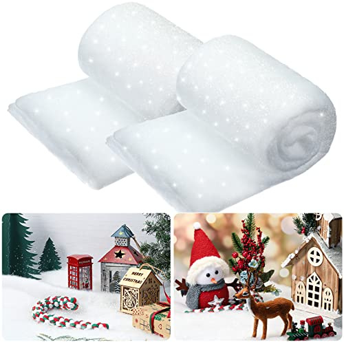 Hestya Weihnachten Schneedecke Deko Kunstschnee Matte Glitzer Schneeteppich Deko für Weihnachtsdorf Winterlandschaft Künstlicher Schneematte für Weihnachtsdeko(2 Sets,80 x 240 cm)