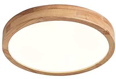 Schindora trä LED-taklampa,Dimbar med kontroll,28W Runda taklampor i trä ﾘ40cm för vardagsrum Kök Matrum Hemmakontor Barnrum