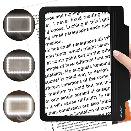 JUOIFIP Magnifying Glass for Reading, 4X Large and Lightweight Magnifier with 36 Ultra-Bright and Dimmable LED Lights Provide Full-Page Viewing Area Evenly Lit Perfect for Low Vision Person & Seniors