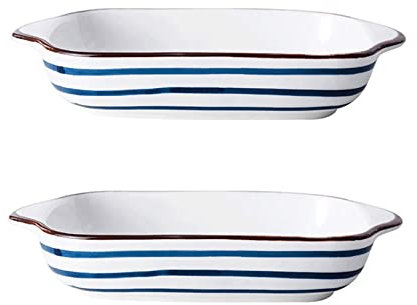 Keramik Deep Dish Pie Pan Rechteckiges 2er-Set, süße Porzellan-Kuchenplatte zum Backen, Porzellan-Kuchen-Auflaufform für Thanksgiving und Weihnachtsessen, Blau (Blau)