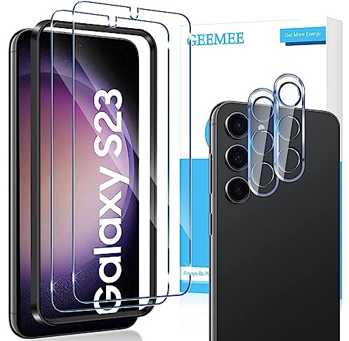GEEMEE 2+2 Stück für Panzerglas für Samsung Galaxy S23 5G Panzer Schutz Glas, Schutzfolie mit Kameraschutz, 9H härte Gehärtetem Schutzglas Hohe Empfindlichkeit