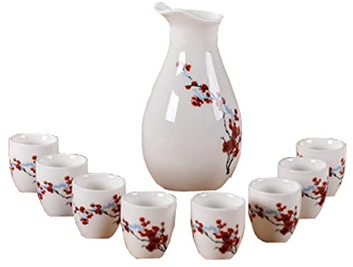 ZEALMAX Ensemble de 9 Verres à saké et cruches à saké de Style Japonais pour apprécier Le vin et Le thé Art，C