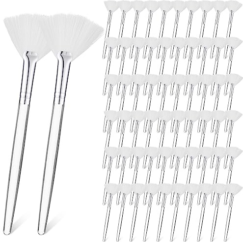 60 Pcs Fan Facial Brushes Fan Mask Soft Facial Applicator Brushes Acid Brush Cosmetic Makeup Blush Applicator Tools for Esthetician Eyeshadow Peel Mud Cream(White)
