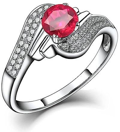 Vorsteckring Gold 750, Ringe Frauen Elegant 18 Karat Weißgold Rubin Rosenroter Rubin Im Rundschliff Von 0,6 ct Damen Schmuck Größe 49 (15.6)