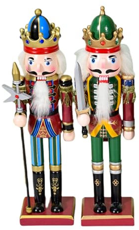 ATBEAMEN 2P Wooden Christmas Nutcracker Soldiers,Large Christmas Nutcracker Soldier Ornament 30CM,Traditional Nutcracker Soldier Puppet Nutcracker Toy Gift for Kids Classic Xmas King Decor