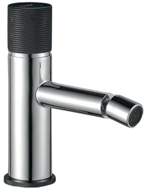 KOLMAN Bidetarmatur Bidetbatterie Silber-Schwarz PEROS Badarmatur Bidet-Mischer Wasserhahn + Click-Clack Höhe 171 mm