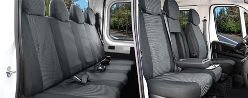 Z4L Hero Sitzbezüge Set: Polyester - Perfekte Passform für Ducato, Boxer, Jumper, Movano C - Schwarz/Dunkelgrau - Doppelkabine 7 Sitzer