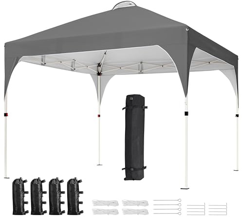 Yaheetech Gazebo da Giardino 3 x 3 M Impermeabile Pieghevole Tendone in Ferro e Tela Oxford con Paletti/Corde per Spiaggia/Uso Commerciale/Patio/Campagna/Veranda Grigio Scuro