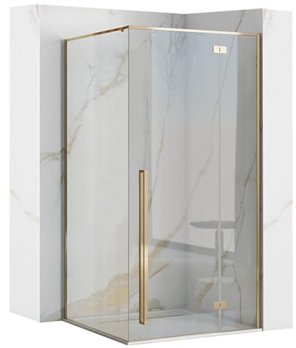 Rea Box Doccia FARGO GOLD 80X100x195 cm Vetro di sicurezza temperato trasparente 6mm (oro) Senza piatto doccia