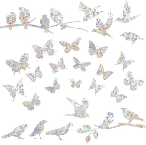 48 Stück Fensteraufkleber Vogelschutz Suncatcher Sticker Vogelschutz Aufkleber für Fenster Vogelaufkleber für Fensterscheiben Regenbogen Fensterfolie Schmetterling Prisma Fensteraufkleber