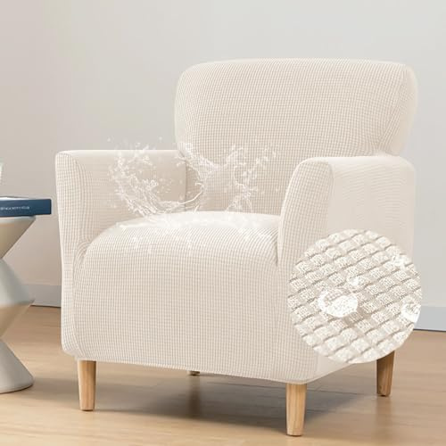 Highdi Stretch Sesselbezug aus Wasserdichter Jacquard Sesselhusse Sesselschoner rutschfest Sofa Überzug 1 Sitzer mit Armlehnen, für Relax-Sessel, Cocktailsessel, Clubsessel (Weiß)