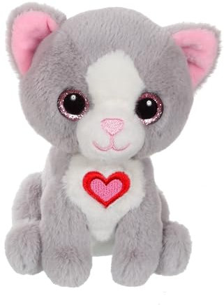 GIPSY TOYS – PELUCHE CHAT– GAMME « LOVELY CAT » - 15 CM S/CARTE – GRIS ET BLANC – IDEAL POUR LA ST VALENTIN