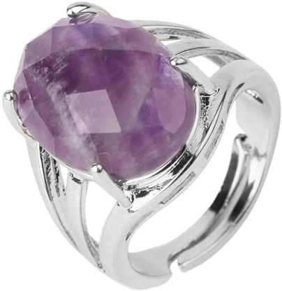 Anillos De Amatista Natural Para Mujer,Piedra Natural Con Forma De Huevo,Clásico,Facetado,Hecho A Mano,Con Incrustaciones De Cuatro Puntas,Anillos De Dedo De Piedra Morada,Joyería De Cristal Reiki D