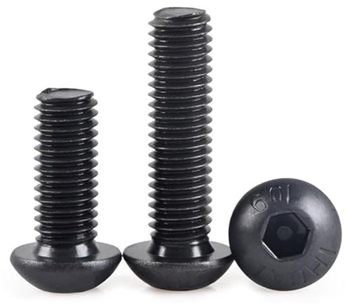 NITVIA 50 Stück M2 2 mm ISO7380 legierter Stahl 10,9 Ebene schwarz Innensechskant Halbrundkopfschraube Möbel Pilzkappe Sechskantschrauben(Color:16mm)