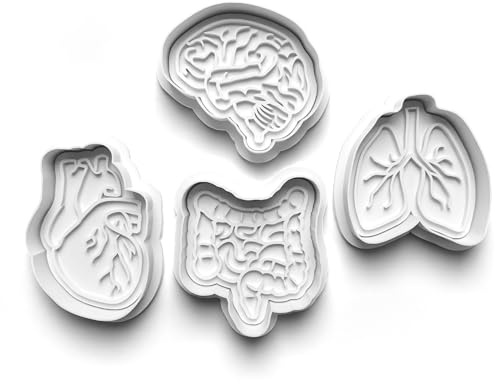 Juego de 4 cortadores de galletas con forma de órganos del cuerpo humano, cortador de galletas, molde para masa de fondant para niños, para hacer galletas