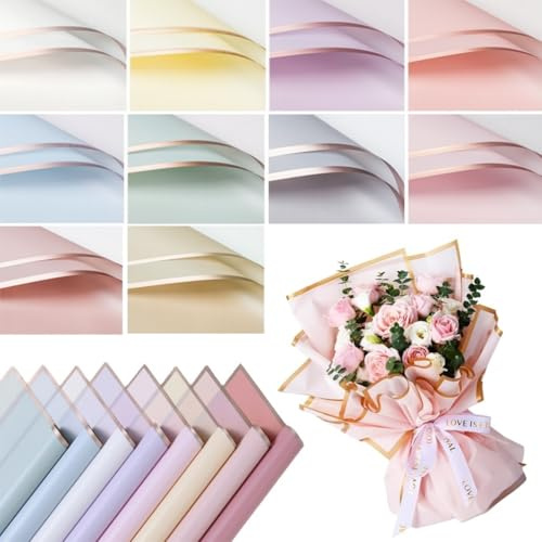 Blumenstrauß Papier,20 Pcs 10 Farben Wasserdichtes Blumen-Geschenkpapier Geschenkpapier für Blumen for Gift Packaging,Flower Shop Bouquet Packaging 58cm