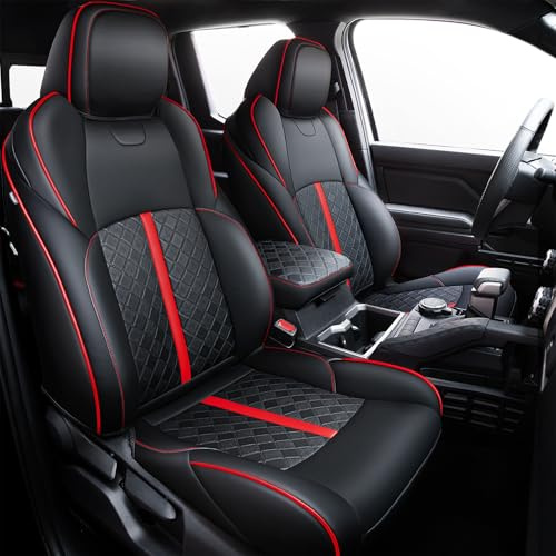 Carlimeki Leather Seat Covers Custom Fit for Tacoma Gen 4th (2024-2026) Double Cab, for SR, SR5, TRD PreRunner, TRD Sport, TRD Off-Road, Limited, Trailhunter - Armrest Covers Included - Fully Covered