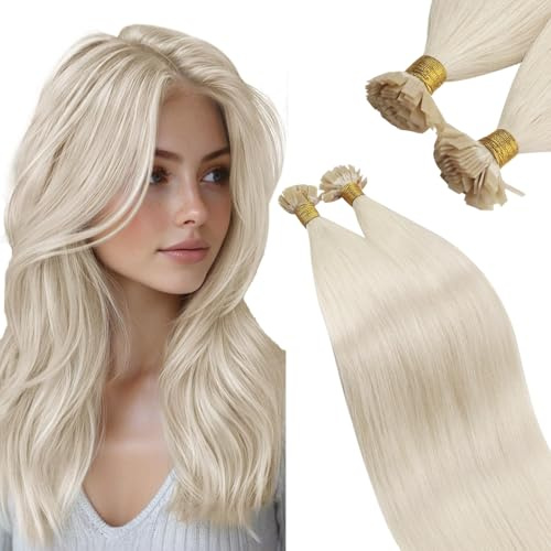Ugeat Bonding Extensions Echthaar Blond Remy Echthaar Extensions Bondings Flat Tip Platinblond Keratin Haarextensions Glatt 35 cm 50S 50G