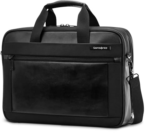 Samsonite® Executive Laptoptasche aus Leder mit 39,6 cm (15,6 Zoll) Laptopfach, 32 cm H x 41,6 cm B x 11,4 cm D, Schwarz