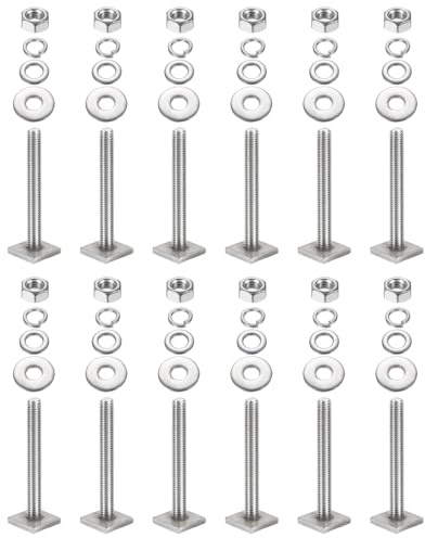 PATIKIL T Slot Bolts M8 x 65mm, 12 Set Square Head T Bolts Roof Rack Stainless Steel T Track Bolts with Nut Washers for Bike Ski Kayak Rack