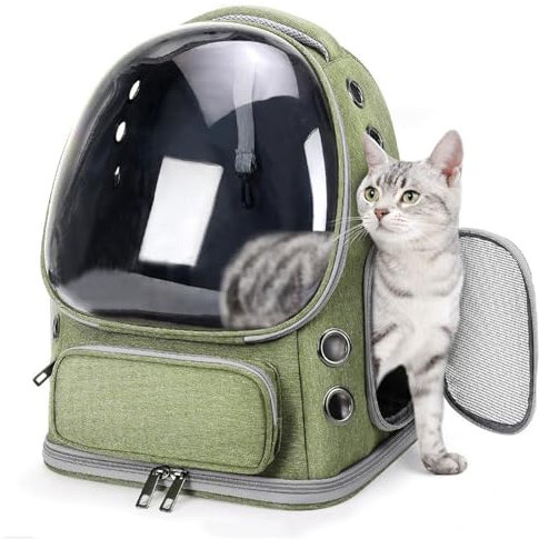 THOYBMO Katzen Rucksack Pet Backpack Atmungsaktiver Haustier Luftpolster Rucksack Kätzchen Kleine Hunde Von Fluggesellschaften Zugelassener Reiserucksack,Green