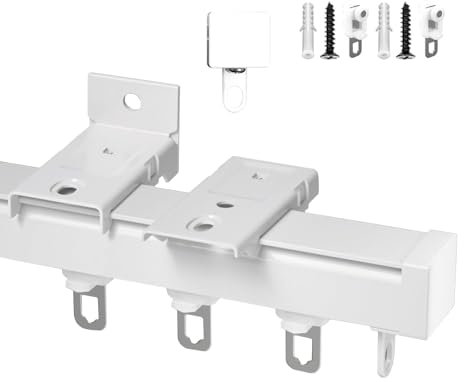 Deckenhalterung für Gardinenstange mit Schienenvorhangsystem, einfache Installation, Schiebevorhangschiene, Vorhangschiene mit stummen Rollen, für Wohnmobil, Erkerfenster, Raumteiler (weiß, 50 cm)