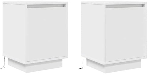 vidaXL Sängbord med LED-lampor 2 st vit 38x34x50 cm, sängbord, nattduksbord, sängskåp, sidobord för sovrum, ändbord