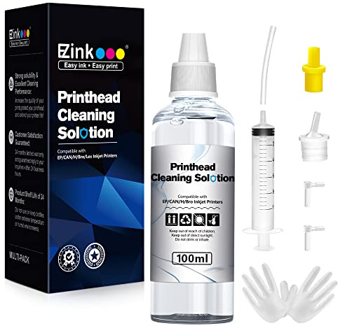 E-Z Ink Printer Cleaning Kit for Epson Ecotank Printer, Printerhead Cleaning kit for HP/Canon/Brother Inkjet Printers, Printhead Cleaning Solution, 100ML
