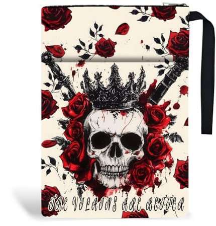 Hobbspring 1 Buchhülle Mit Reißverschluss 34x24cm Totenkopf Buchschutz Buchumschläge Für Taschenbücher Buchtaschen Mit Rosenmotiv Buchschutz Für Schüler Lehrer Und Buchliebhaber Zurück zur Schule