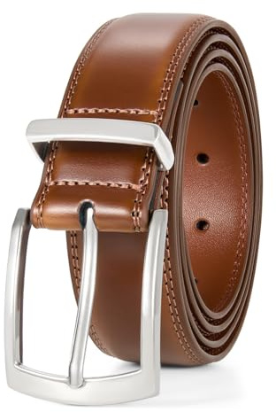 JasGood Herren Ledergürtel Klassisch Leder Gürtel für Herren Jean Business Anzug Gürtel Leder mit Dornschließe 33mm Breit,Braun,130cm