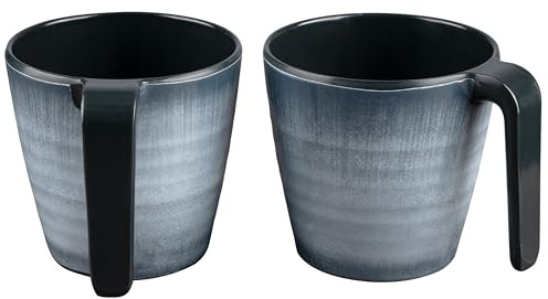 Melamin Tassen 350 ml ideal für Camping 2 Personen - Jesolo Grau Stapelbar - Steingutoptik Trinkbecher Kaffeetasse Kaffeebecher