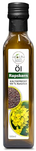 Health Seed® Ungefiltert Rapskernöl - 100% Rein Kaltgepresst Glasflasche - Frisch vom Hersteller - 500 ml