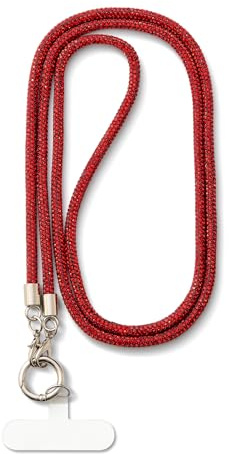 AOKSUNOVA - Cordino per cellulare lungo, portachiavi scintillante con strass, cinturino per telefono da indossare al collo, colore rosso