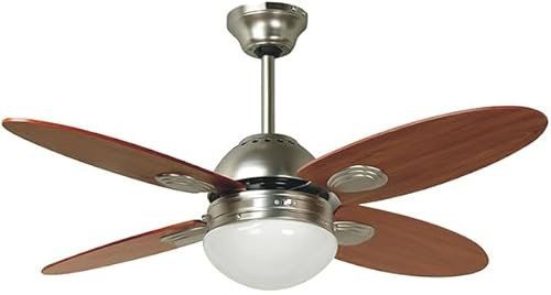 Hepoluz Ventilador de Techo de 107 cm con Luz, 4 Aspas de Madera, Níquel Satinado, Reversible