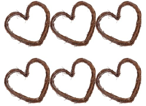 RORPOIR 6pcs Natural Rattan Heart Wreath Frames DIY Grapevine Decoration for Door Wall Window Charming Rustic Decor for Weddings Parties and Seasonal Crafts