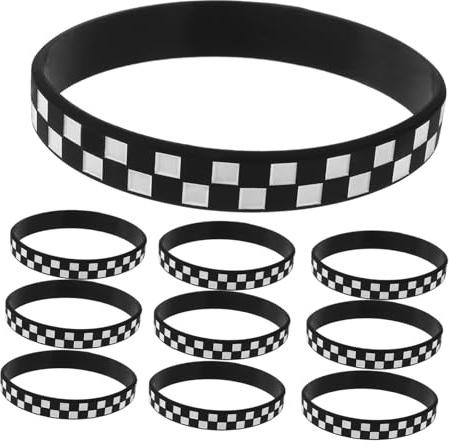 minkissy 12pcs Plaid Pattern Silicone Wristbands, Checkered Racing Wristbands for Events, Lightweight Comfortable Party Favours for Friends and Family