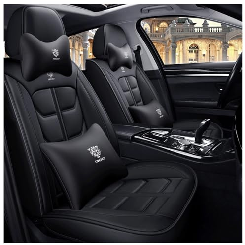 Car Seat Covers Fit For Dacia Duster 2010-2024 2025, Waterproof Leather Seat Covers，Breathable Wear-resistant, 5 Seats, Headrest Lumbar Pillow(Black)