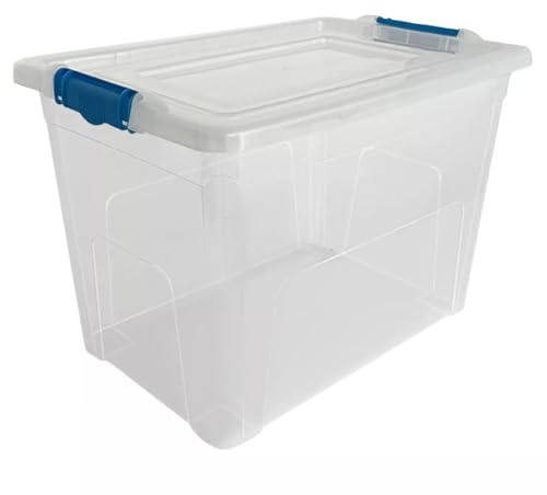 STASH’D STORAGE 50L or 80L Storage Boxes with Lids - Stackable Clear Plastic Boxes with Clip-Lock Lid - Durable & Multipurpose Storage Box for Home, Office & Garage Organisation (Pack of 1, 80 Litres)