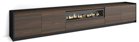 Skraut Home | Mueble TV | Televisión | Muebles de salón, almacenaje | 310x50x37 cm | para TV hasta 80 | Chimenea eléctrica | Estilo Moderno | Roble Oscuro y Negro