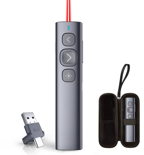 Norwii N95 Presentation Clicker, PowerPoint Clicker for Presentation Remote, Rechargeable Wireless Presenter Pointer, Slide Advancer for PC/Laptop/e-Book (BLE&USB-A&C, Red Light)
