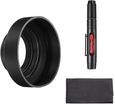 PATIKIL 55mm Rubber Camera Lens Hood, Collapsible in 3 Steps Black Universal Sun Shade Shield with Fiber Cleaning Cloth Cleaning Pen