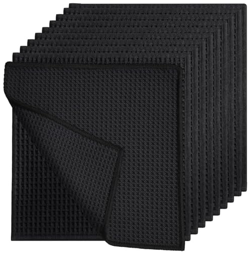 PjuQow 10 Stück Geschirrtücher Schwarz, Microfaser Spüllappen 20x20cm, Lappen Putztücher Geschirrtücher, Fusselfreie, Saugstarke Küchenlappen Maschinenwaschbar Für Küche & Haushalt