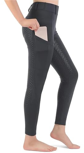 GIYXHU Ridbyxor fullt säte silikon ridbyxor anti-noppor ridning tights kvinnor byxor kläder, Grå, XXL